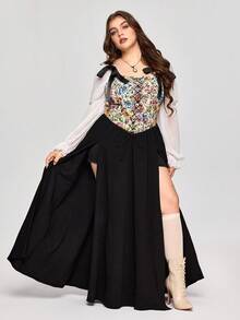 ROMWE EDITION Váy ôm sát phong cách cung điện cổ điển cỡ lớn - màu đen - Xem 1