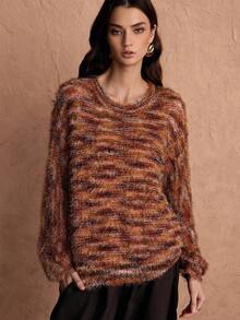 SHEIN Unity Fashionable Colorful Striped Crew Neck Fuzzy Long Sleeve Sweater - Multicolor - View 6