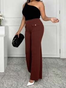 Xyvia Elegant Camel Color Skinny Flare Pants, Autumn/Winter - Rust Brown - View 3