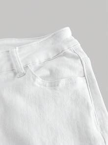 SHEIN Tall Quần Jeans Nữ Skinny Túi Rách Thường Ngày Đa Năng - trắng - Xem 4