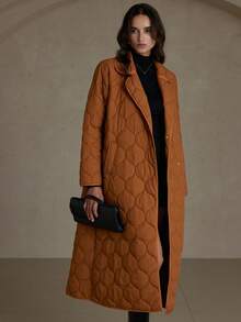 Aveloria 女式法式休闲翻领双排扣绗缝羽绒夹克，冬季 - 棕色 - 查看 3