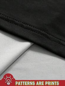 SHEIN Sommer Damen Sexy Retro Königin Krone Muster asymmetrischer Ausschnitt Schwarz Kurzarm T-Shirt, Lässig & Modisch - Verschiedenfarbig - Übersicht 6