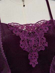 ROMWE EDITION Kamisol Beludru & Renda Kontras Seksi Gaya Y2K Ukuran Plus, Gaya Halloween Gelap - Purple - View 9
