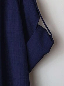 SHEIN LUNE 大码女式休闲两件套，纯色翻领单排扣休闲通勤衬衫和高腰宽松阔腿裤套装 - 藏蓝色 - 查看 3