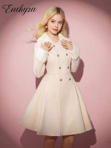 Fall Winter Vintage Teen Girl Apricot Overcoat With White Fur Collar, A-Line Silhouette, Casual & Elegant, Autumn/Winter Girls Winter Coat Faux Fur Coat Girls Beige Coat Teen Teen Coat Girls Coat