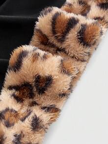 ROMWE Grunge Punk Shibuya Subculture Faux Fur Leopard Print Patchwork Knit Slim Fit Rhinestone Embellished Tube Top For Women - Multicolor - View 4