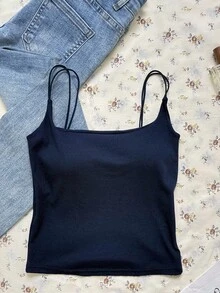 Attitoon 3 件套夏季休闲纯色吊带背心，带衬垫胸罩，时尚百搭，适合街头风格 - 黑色 - 查看 4