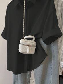 INAWLY 女式纯色前扣休闲百搭短袖衬衫