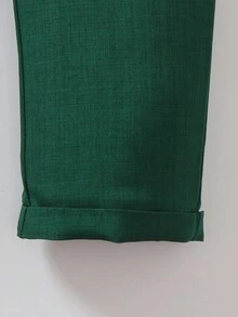 SHEIN Bộ vest nam 2 món, thiết kế cúc chéo bất đối xứng, thích hợp cho đám cưới - Màu xanh lá cây đậm - Xem 5