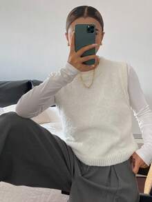 Livesso Women's Sleeveless Knitted Sweater Vest - White - View 5
