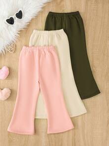 SHEIN Vintaside Kids 少女系带纯色休闲喇叭腿运动裤套装，秋冬