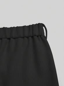 Elenzga 大码女装杏色纹理梭织阔腿裤，时尚通勤办公室百搭金属扣小脚裤，女式长裤，女式阔腿裤 - 黑色 - 查看 6