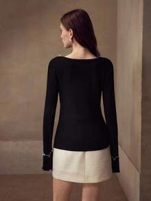 MOTF PREMIUM FAUX PEARL DECOR ELEGANT CASUAL DAILY COMMUTE T-SHIRT