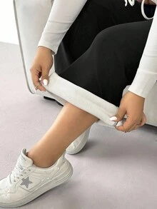 SHEIN EZwear Plus Size Autumn/Winter Casual Solid Color Wide-Waist Thickened Pants - Black - View 11