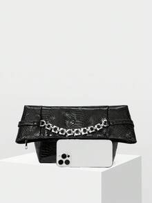 MOTF PREMIUM PU LEATHER SNAKESKIN PATTERN CLUTCHES - Black - View 4