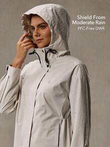 OutZeal 女式防水抽绳腰袋可调节风帽户外夹克徒步露营秋冬 - 米色 - 查看 2