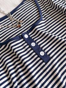 Sparklyn 少女休闲百搭条纹圆领开衫长袖T恤，秋冬 - 彩色 - 查看 4