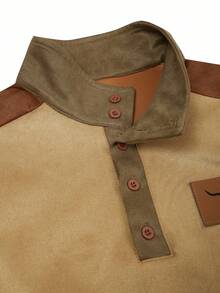 Manfinity Homme Casual Fashion Versatile Long Sleeve Polo Collar Men Pullover Sweatshirt - Khaki - View 5