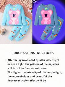 SHEIN 2pcs Baby Girls' Cute Rainbow Star & Bear Print Long Sleeve Bodysuit And Pants Pajamas Set - Blue - View 3