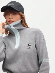 Easify SHEIN Sport Damski sweter sportowy z długim rękawem i stójką, rozpinany na zamek, damskie swetry sportowe, sweter z zamkiem 1/4