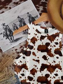 SHEIN EZwear Áo ba lỗ bó sát cổ tròn in hình bò theo phong cách Boho miền Tây giản dị tối giản, phù hợp cho mùa hè, kỳ nghỉ, kỳ nghỉ xuân, cỡ lớn - Nhiều màu - Xem 6