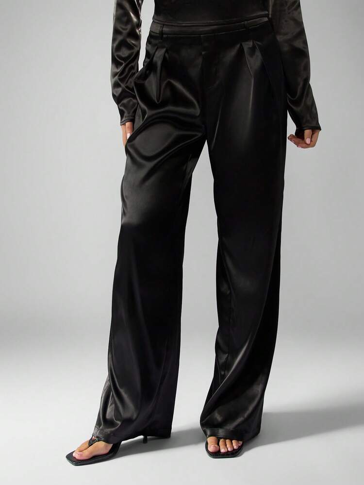 MISSGUIDED High Waist Wide Leg Palazzo Pants Satin Finish Formal Evening Trousers