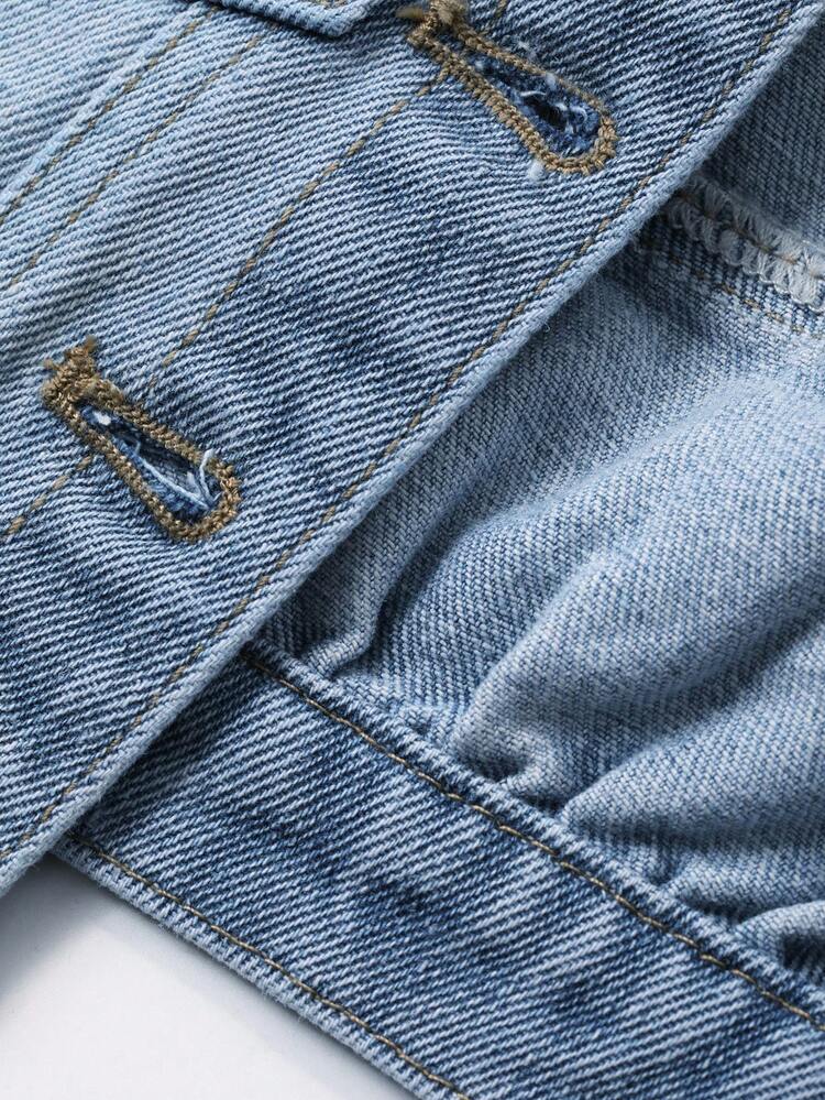 Baby Girl Lace Patchwork Casual Denim Vest With Lapel Toddler Girls Clothes