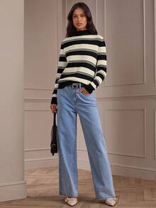 Lilora Nuevo suéter de cuello alto con forro térmico para otoño/invierno, simple y de moda, capa base versátil para mujer