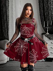 Whyspr 全新时尚暗黑亚文化哥特式交叉肩带华丽迷你裙，适合万圣节装扮 - 酒紅色 - 查看 3