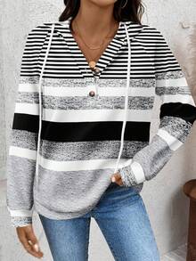 SHEIN LUNE Sudadera de mujer con bloques de color y rayas de punto, adecuada para otoño/invierno - Multicolor - Ver 5