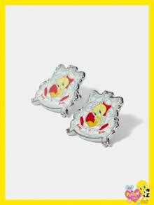 LOONEY TUNES X SHEIN أقراط كرتونية جميلة وعصرية - بيج - مشاهدة 2
