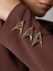 STAR TREK X SHEIN 3pcs Fashionable Zinc Alloy Brooch Pins Set, Gold Captain Logo Collectible - Gold - View 6