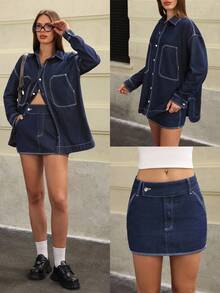 Jeanoix 宽松自然洗水牛仔夹克 - 深色水洗藍 - 查看 1