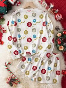 HARRY POTTER X SHEIN Conjunto de sudadera de manga larga con estampado integral y pantalones cortos de estilo escolar informal para niña preadolescente, para primavera/verano/otoño