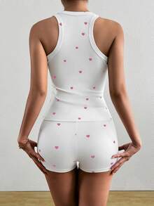 INAWLY Bộ 2 món áo hai dây cổ vuông ôm sát và quần short - Hồng - Xem 2
