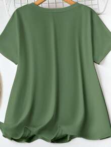 SHEIN LUNE 活力蜻蜓印花 V 领 T 恤 - 女士休闲短袖 T 恤夏季 - 宽松版型、透气面料、穿着舒适 - 橄欖綠 - 查看 2