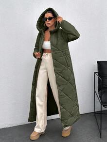 EURMUSE Women's Hooded Waist Drawstring Quilted Long Winter Down Coat