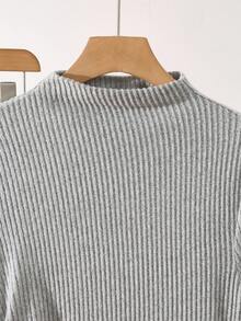 Franclia 2 件套女士休闲通勤装 - 长袖直筒裤和罗纹针织修身 T 恤套装 - 灰色 - 查看 3