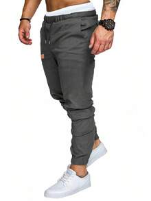 Manfinity Homme Men Patched Detail Drawstring Waist Trousers - Dark Grey - View 3