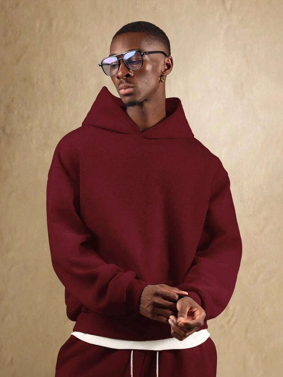 SUMWON 超大号抽绳套头连帽衫 - 酒紅色 - 查看 1