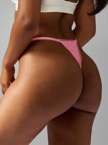 MISSGUIDED 精致扇形边丁字裤内衣无缝高腰巴西风格内裤内衣夏季沙滩泳装度假装必备 - 粉色 - 查看 2