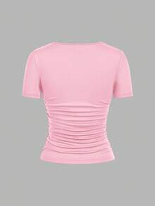 SHEIN EZwear 4pcs/Set Casual Minimalist Solid Color Comfortable Crew Neck Short Sleeve T-Shirts For Women, Suitable For Spring/Summer - Multicolor - View 3