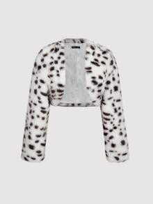 SHEIN MOD Women's Fashionable Leopard Print Faux Fur Jacket, Autumn/Winter - Black and White - View 1