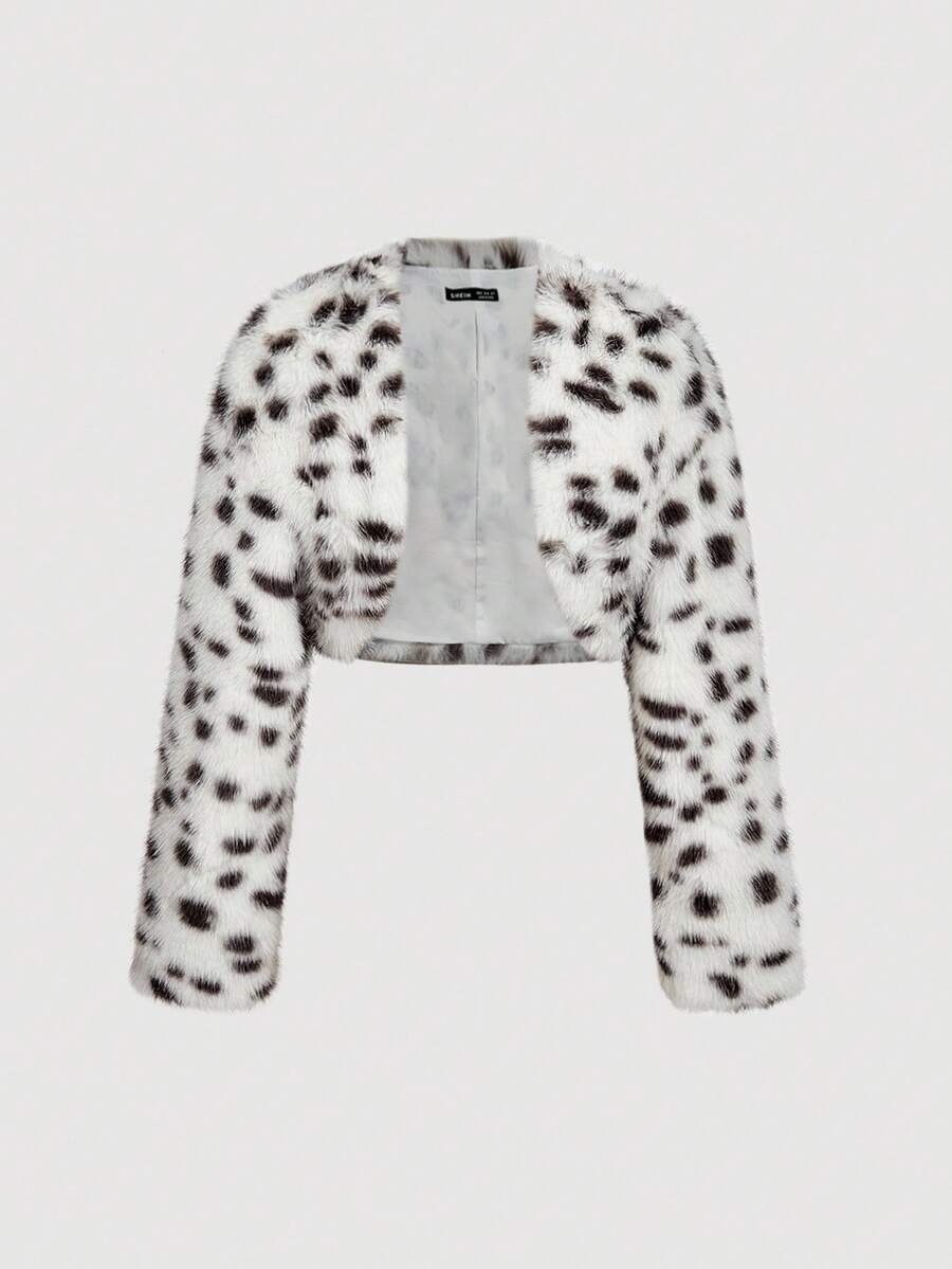 SHEIN MOD Women's Fashionable Leopard Print Faux Fur Jacket, Autumn/Winter - Black and White - View 1