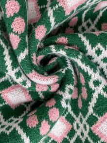 EMERY ROSE Women's Full Print Color Block Crew Neck Long Sleeve Knit Pullover Sweater, Fashionable For Autumn/Winter Knit Pullover Fall - Green - View 7