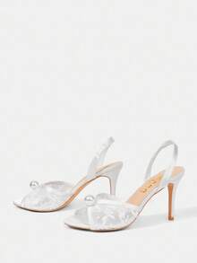 CUCCOO HITCHD أحذية كعب عالي من الشبك والدانتيل والخرز الأبيض المزين بخرز اللؤلؤ الاصطناعي، أحذية سهرة أنيقة للزفاف والحفلات، مناسبة للاستخدام في عيد الميلاد - أبيض - مشاهدة 10