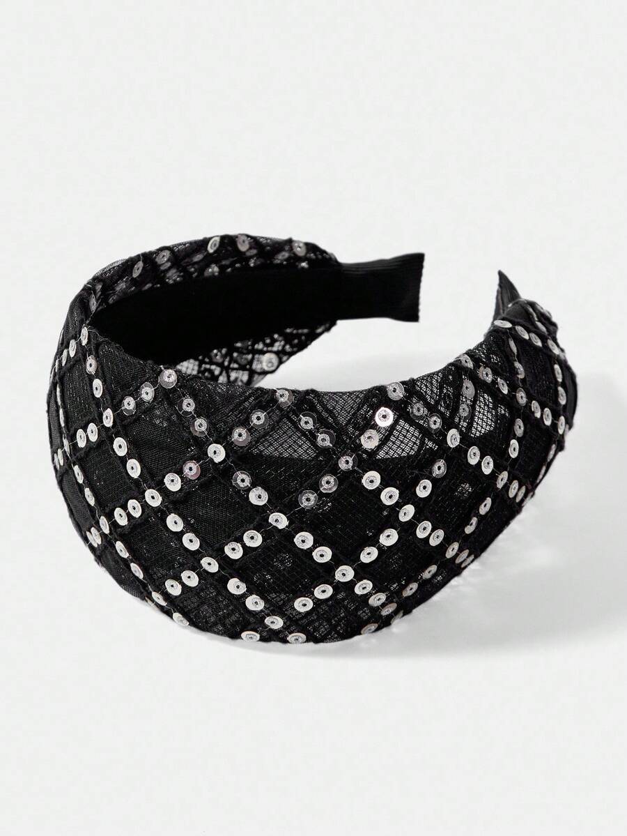 MOTF PREMIUM SCHWARZES MESH-PAILLETTEN BREITES HAARBAND - Schwarz - Übersicht 2