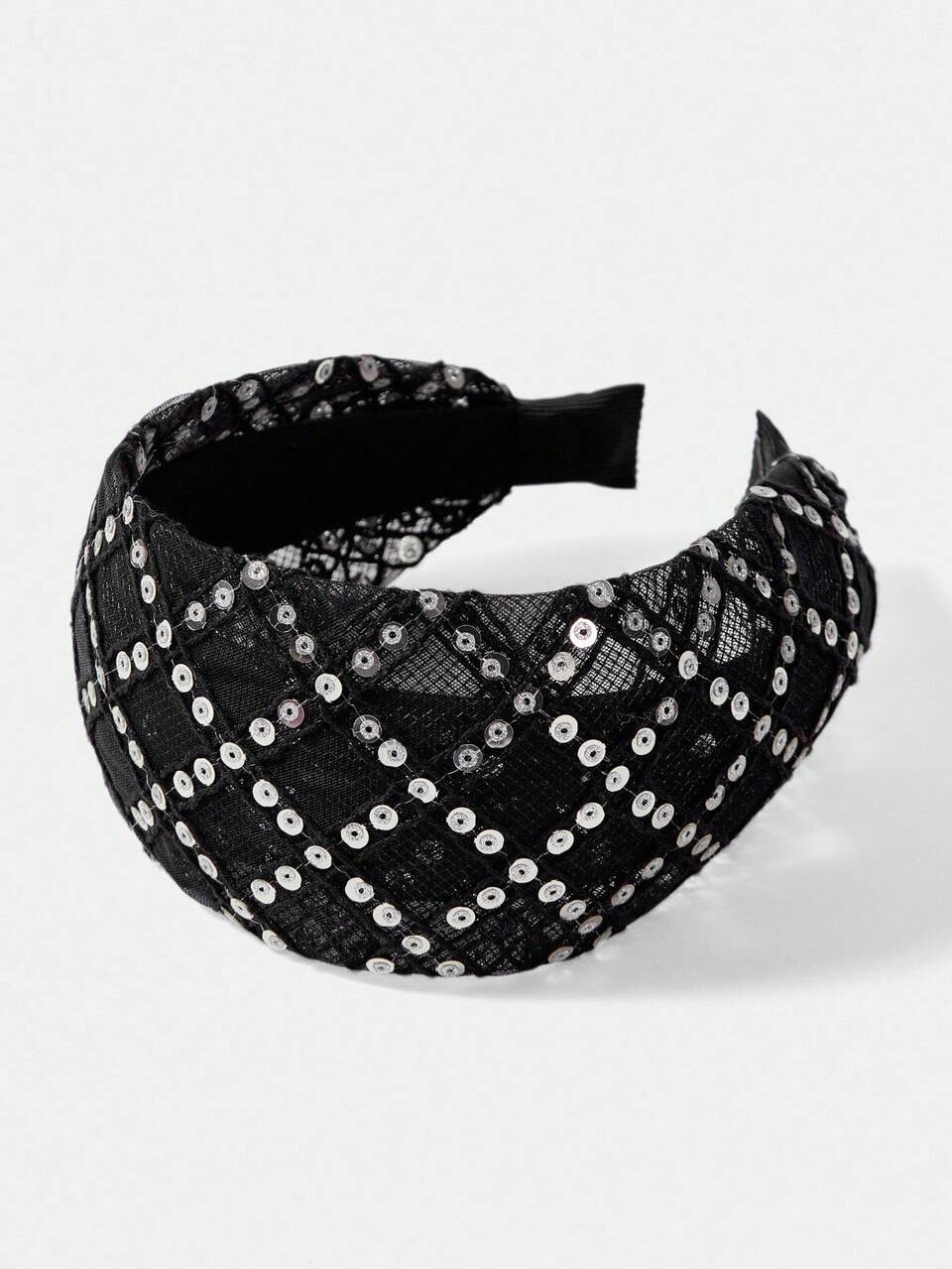BLACK MESH SEQUIN WIDE HEADBAND