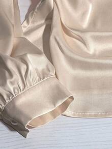 Franclia Women's Casual Poplin Shirt, Asymmetrical Collar Blouse - Champagne - View 3