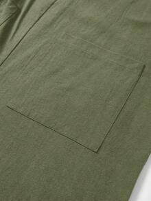 孕妇纯色宽松休闲连体裤，带口袋 - 軍綠色 - 查看 8